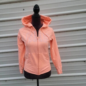 Gap Women's Neon Orange Full Zip Hoodie Sweater Soft Logo Sz S Small As Is